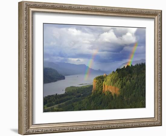 Double Rainbow over Vista House-Steve Terrill-Framed Photographic Print