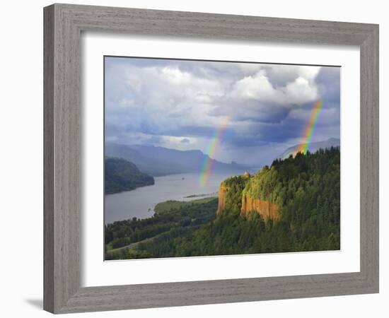 Double Rainbow over Vista House-Steve Terrill-Framed Photographic Print