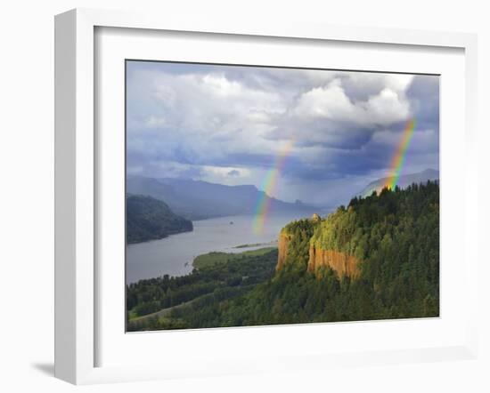 Double Rainbow over Vista House-Steve Terrill-Framed Photographic Print