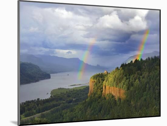 Double Rainbow over Vista House-Steve Terrill-Mounted Photographic Print