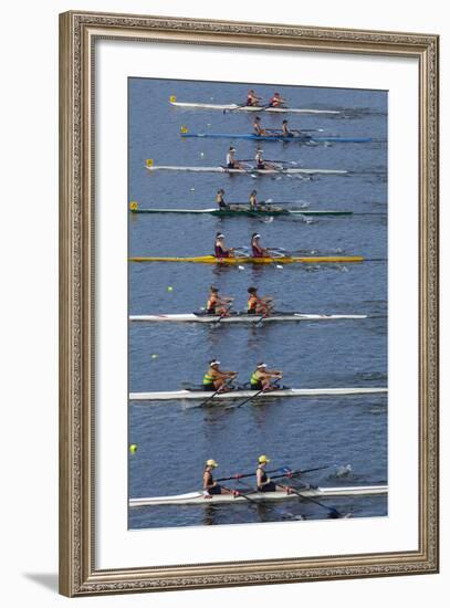 Double Scull Race, Maadi Cup Regatta, Lake Karipiro, Waikato, North Island, New Zealand-David Wall-Framed Photographic Print