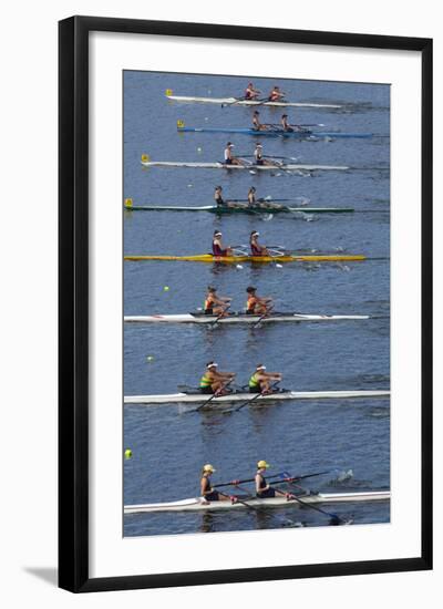 Double Scull Race, Maadi Cup Regatta, Lake Karipiro, Waikato, North Island, New Zealand-David Wall-Framed Photographic Print