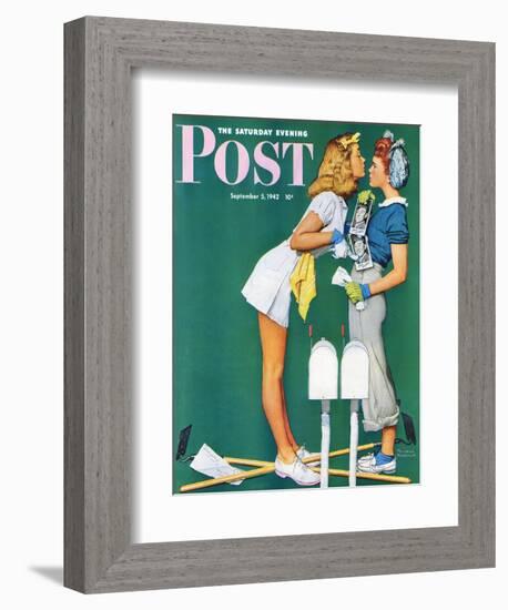 "Double Trouble for Willie Gillis" Saturday Evening Post Cover, September 5,1942-Norman Rockwell-Framed Giclee Print