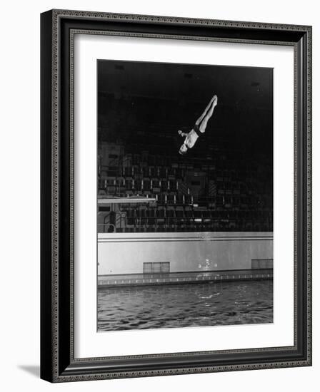 Double Twister Dive by Ohio State University Diver Miller Anderson, NCAA Swimmer of the Year-Gjon Mili-Framed Photographic Print