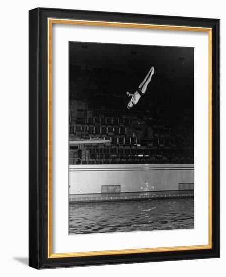 Double Twister Dive by Ohio State University Diver Miller Anderson, NCAA Swimmer of the Year-Gjon Mili-Framed Photographic Print