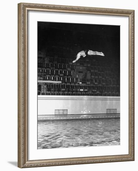 Double Twister Dive by Ohio State University Diver Miller Anderson, NCAA Swimmer of the Year-Gjon Mili-Framed Photographic Print