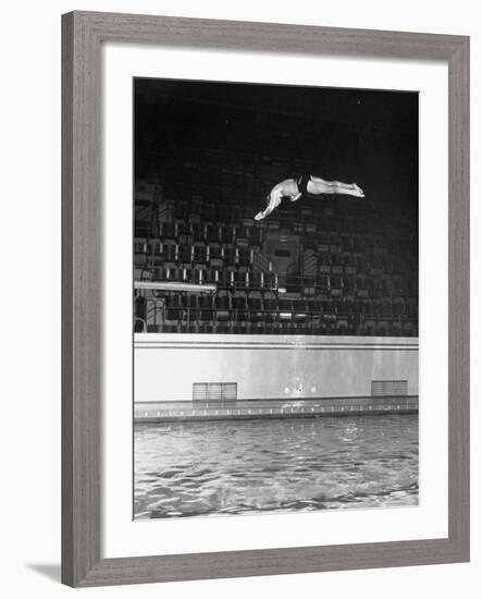 Double Twister Dive by Ohio State University Diver Miller Anderson, NCAA Swimmer of the Year-Gjon Mili-Framed Photographic Print