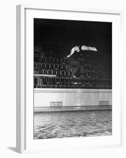 Double Twister Dive by Ohio State University Diver Miller Anderson, NCAA Swimmer of the Year-Gjon Mili-Framed Photographic Print