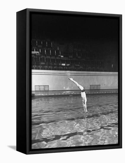 Double Twister Dive by Ohio State University Diver Miller Anderson, NCAA Swimmer of the Year-Gjon Mili-Framed Premier Image Canvas