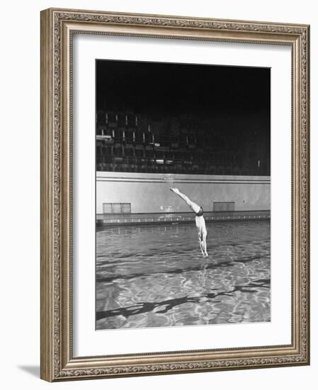 Double Twister Dive by Ohio State University Diver Miller Anderson, NCAA Swimmer of the Year-Gjon Mili-Framed Photographic Print