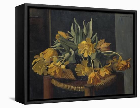 Double Yellow Tulips on a Wicker Chair, 1923-Felix Edouard Vallotton-Framed Premier Image Canvas