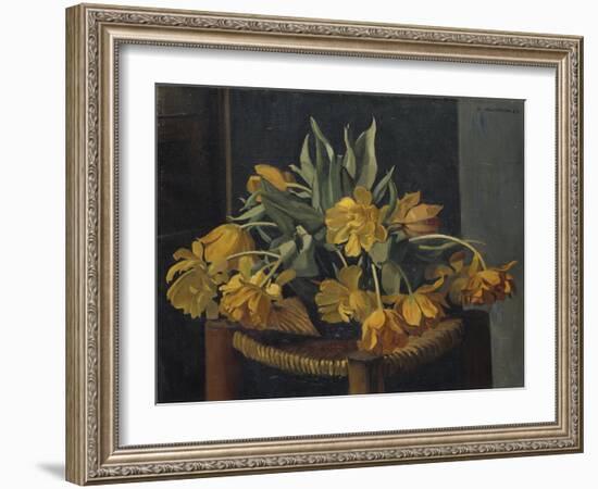 Double Yellow Tulips on a Wicker Chair, 1923-Felix Edouard Vallotton-Framed Giclee Print