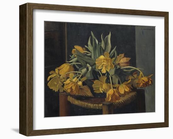 Double Yellow Tulips on a Wicker Chair, 1923-Felix Edouard Vallotton-Framed Giclee Print