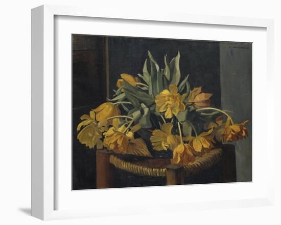 Double Yellow Tulips on a Wicker Chair, 1923-Felix Edouard Vallotton-Framed Giclee Print