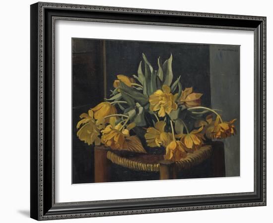 Double Yellow Tulips on a Wicker Chair, 1923-Felix Edouard Vallotton-Framed Giclee Print