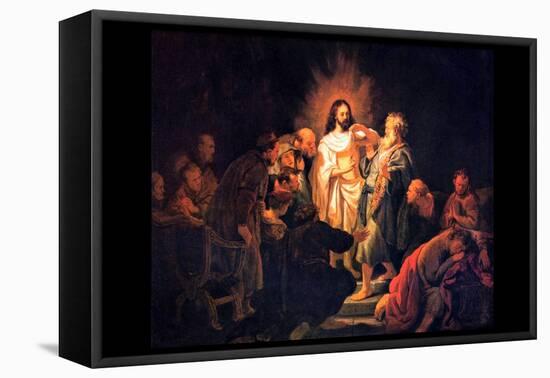 Doubting Thomas by Rembrandt-Rembrandt van Rijn-Framed Stretched Canvas