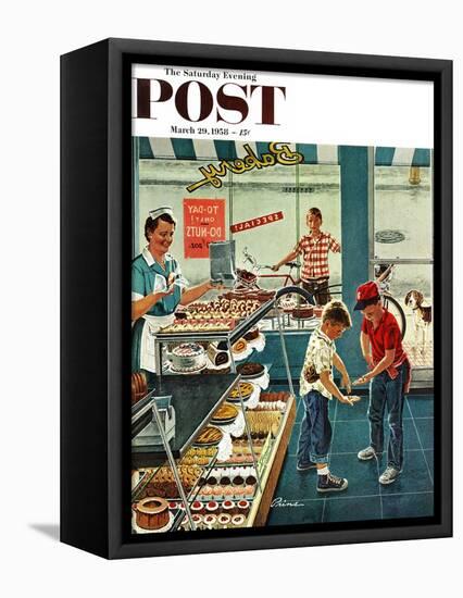 "Doughnuts for Loose Change" Saturday Evening Post Cover, March 29, 1958-Ben Kimberly Prins-Framed Premier Image Canvas