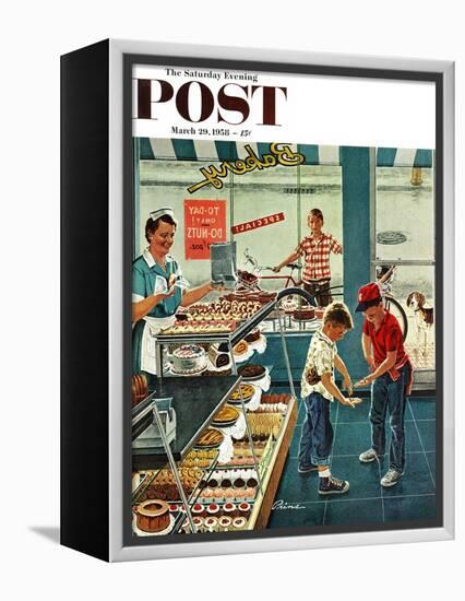 "Doughnuts for Loose Change" Saturday Evening Post Cover, March 29, 1958-Ben Kimberly Prins-Framed Premier Image Canvas