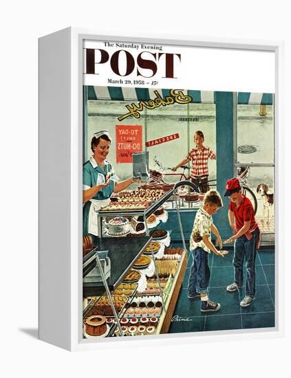 "Doughnuts for Loose Change" Saturday Evening Post Cover, March 29, 1958-Ben Kimberly Prins-Framed Premier Image Canvas