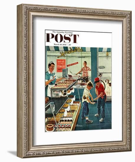 "Doughnuts for Loose Change" Saturday Evening Post Cover, March 29, 1958-Ben Kimberly Prins-Framed Giclee Print