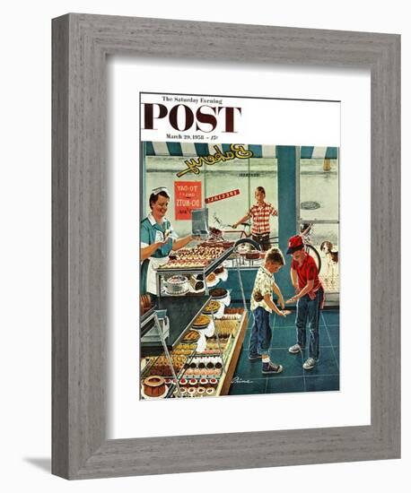 "Doughnuts for Loose Change" Saturday Evening Post Cover, March 29, 1958-Ben Kimberly Prins-Framed Giclee Print