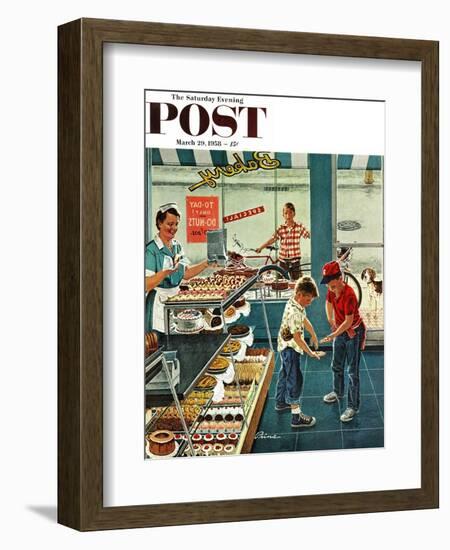 "Doughnuts for Loose Change" Saturday Evening Post Cover, March 29, 1958-Ben Kimberly Prins-Framed Giclee Print