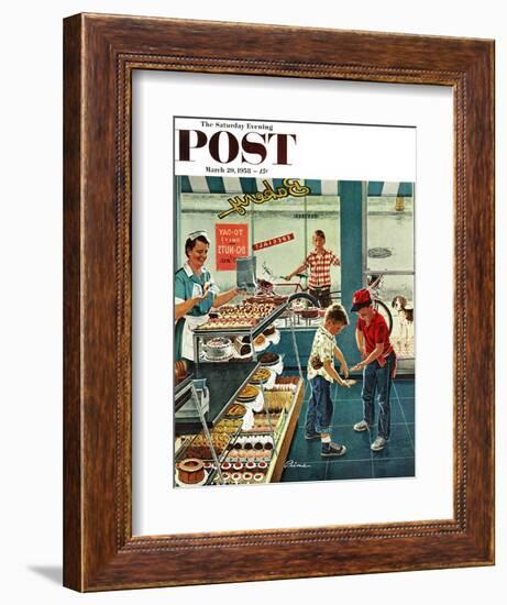 "Doughnuts for Loose Change" Saturday Evening Post Cover, March 29, 1958-Ben Kimberly Prins-Framed Giclee Print