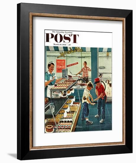 "Doughnuts for Loose Change" Saturday Evening Post Cover, March 29, 1958-Ben Kimberly Prins-Framed Giclee Print