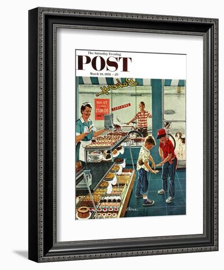 "Doughnuts for Loose Change" Saturday Evening Post Cover, March 29, 1958-Ben Kimberly Prins-Framed Giclee Print