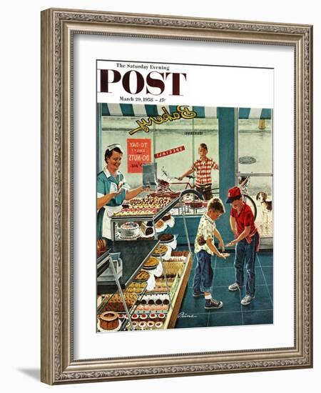 "Doughnuts for Loose Change" Saturday Evening Post Cover, March 29, 1958-Ben Kimberly Prins-Framed Giclee Print