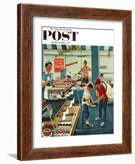 "Doughnuts for Loose Change" Saturday Evening Post Cover, March 29, 1958-Ben Kimberly Prins-Framed Giclee Print