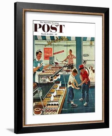 "Doughnuts for Loose Change" Saturday Evening Post Cover, March 29, 1958-Ben Kimberly Prins-Framed Giclee Print