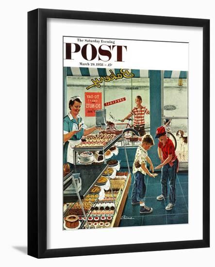 "Doughnuts for Loose Change" Saturday Evening Post Cover, March 29, 1958-Ben Kimberly Prins-Framed Giclee Print