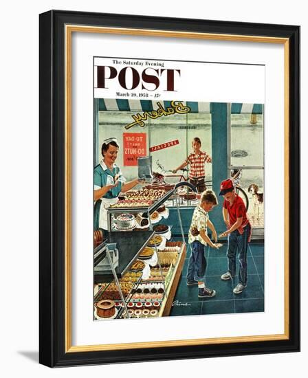 "Doughnuts for Loose Change" Saturday Evening Post Cover, March 29, 1958-Ben Kimberly Prins-Framed Giclee Print