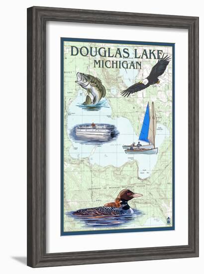 Douglas Lake, Michigan - Nautical Chart-Lantern Press-Framed Art Print