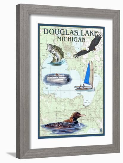 Douglas Lake, Michigan - Nautical Chart-Lantern Press-Framed Art Print