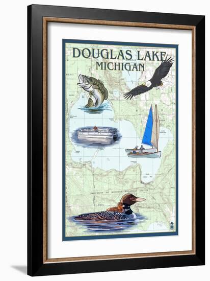 Douglas Lake, Michigan - Nautical Chart-Lantern Press-Framed Art Print