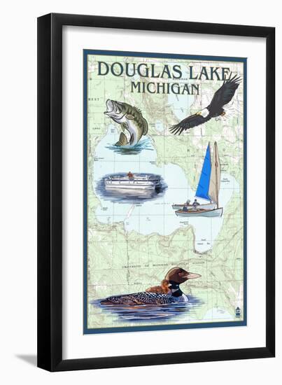 Douglas Lake, Michigan - Nautical Chart-Lantern Press-Framed Art Print