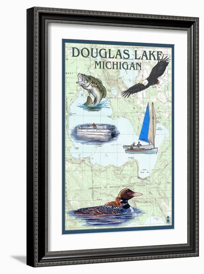 Douglas Lake, Michigan - Nautical Chart-Lantern Press-Framed Art Print