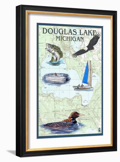 Douglas Lake, Michigan - Nautical Chart-Lantern Press-Framed Art Print