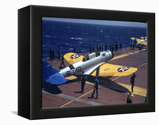 Douglas Tbd Torpedo Bomber Taxing to Parking Area Aboard the Aircraft Carrier Uss Entrprise-Carl Mydans-Framed Premier Image Canvas