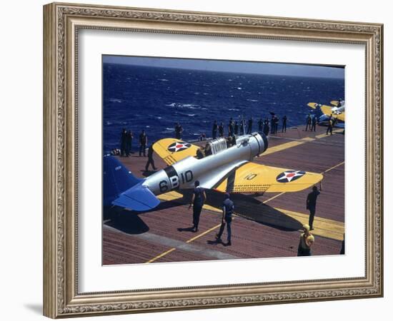 Douglas Tbd Torpedo Bomber Taxing to Parking Area Aboard the Aircraft Carrier Uss Entrprise-Carl Mydans-Framed Photographic Print