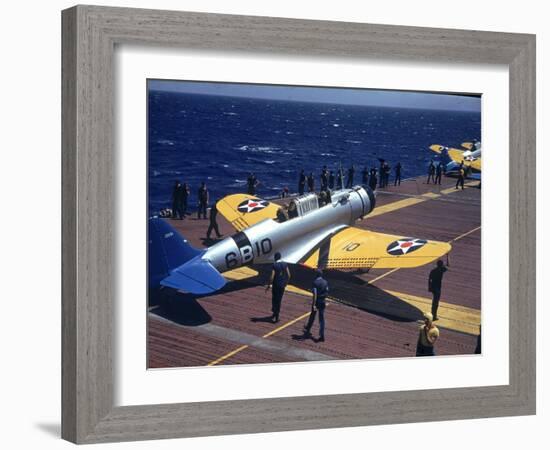 Douglas Tbd Torpedo Bomber Taxing to Parking Area Aboard the Aircraft Carrier Uss Entrprise-Carl Mydans-Framed Photographic Print