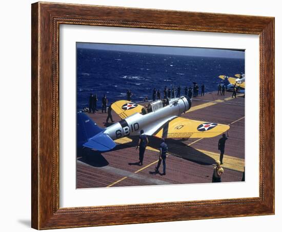 Douglas Tbd Torpedo Bomber Taxing to Parking Area Aboard the Aircraft Carrier Uss Entrprise-Carl Mydans-Framed Photographic Print