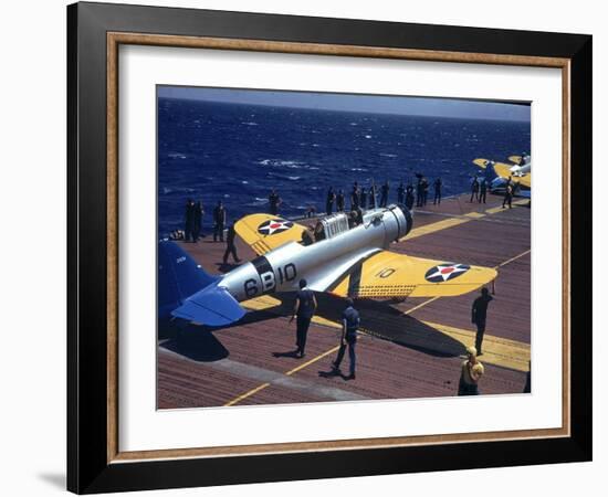 Douglas Tbd Torpedo Bomber Taxing to Parking Area Aboard the Aircraft Carrier Uss Entrprise-Carl Mydans-Framed Photographic Print