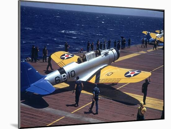 Douglas Tbd Torpedo Bomber Taxing to Parking Area Aboard the Aircraft Carrier Uss Entrprise-Carl Mydans-Mounted Photographic Print