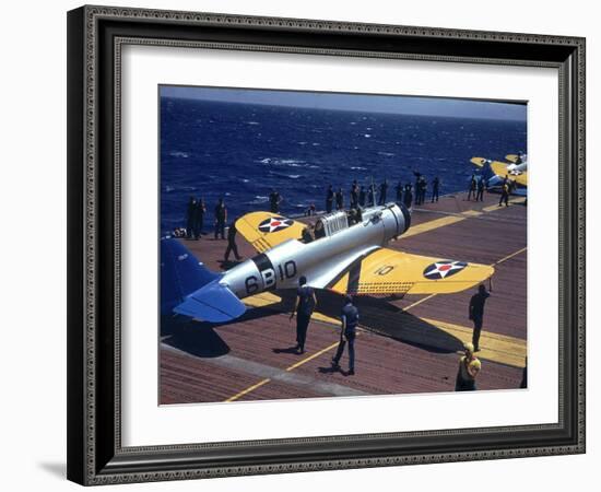 Douglas Tbd Torpedo Bomber Taxing to Parking Area Aboard the Aircraft Carrier Uss Entrprise-Carl Mydans-Framed Photographic Print