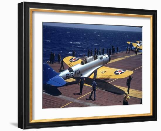 Douglas Tbd Torpedo Bomber Taxing to Parking Area Aboard the Aircraft Carrier Uss Entrprise-Carl Mydans-Framed Photographic Print