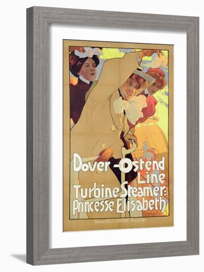 Dover- Ostend Line', Poster Advertising Travel Between England and Belgium on Princesse Elisabeth-Adolfo Hohenstein-Framed Giclee Print