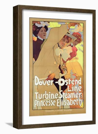 Dover- Ostend Line', Poster Advertising Travel Between England and Belgium on Princesse Elisabeth-Adolfo Hohenstein-Framed Giclee Print